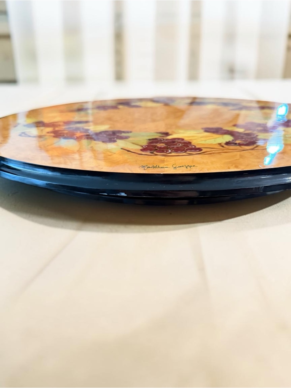 Signed Italian Sorrento Inlaid Wood Lazy Susan – Mastellone Giuseppe – 20.5” - Picture 11 of 16
